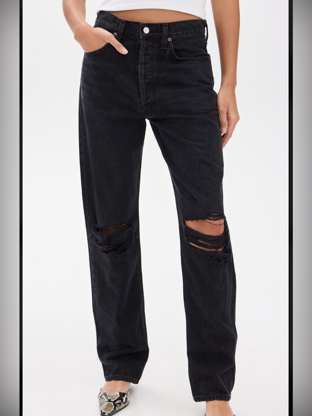 Agolde High-Rise Black Distressed Straight-Leg Women's Jeans